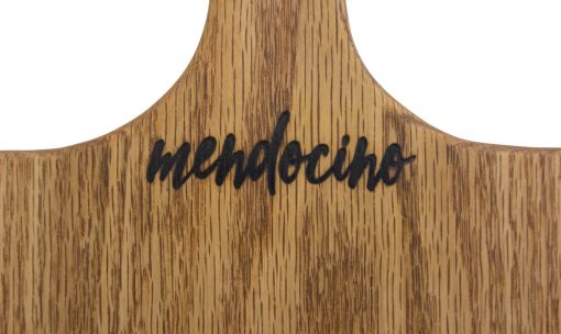 Made in USA Handmade in Mendocino - Mendocino Stamped Charcuterie Cheese Paddle Board - Large Red Oak Hardwood - Close-up - One Solid Piece of Wood