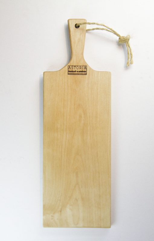 Birch Hardwood Medium Long Charcuterie Board Hand Crafted in Mendocino Village - Wood Paddle Cutting Board Jute Twine Handle 1