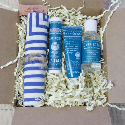 Care Package Gift Essential Business Mendocino County Hand Sanitizer 2 oz Small Bottle - Striped Bandanna Scarf - Lip Balm - Astoria Home Decor and Gift Shop
