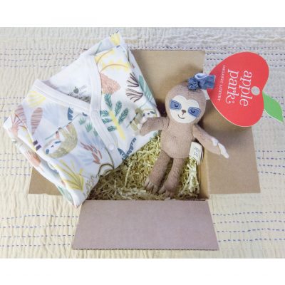 Care Package Gift Set - Mendocino - Baby Clothes and Accessories - Panda Bear Footed Romper and Sloth Stroller Toy - Mendo Gift Shops
