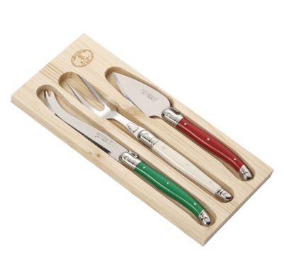 Laguiole Jean Dubost 3 Piece Cheese Set Italian Flag Parmesan Cheese Gift Set Italy Flag Colors