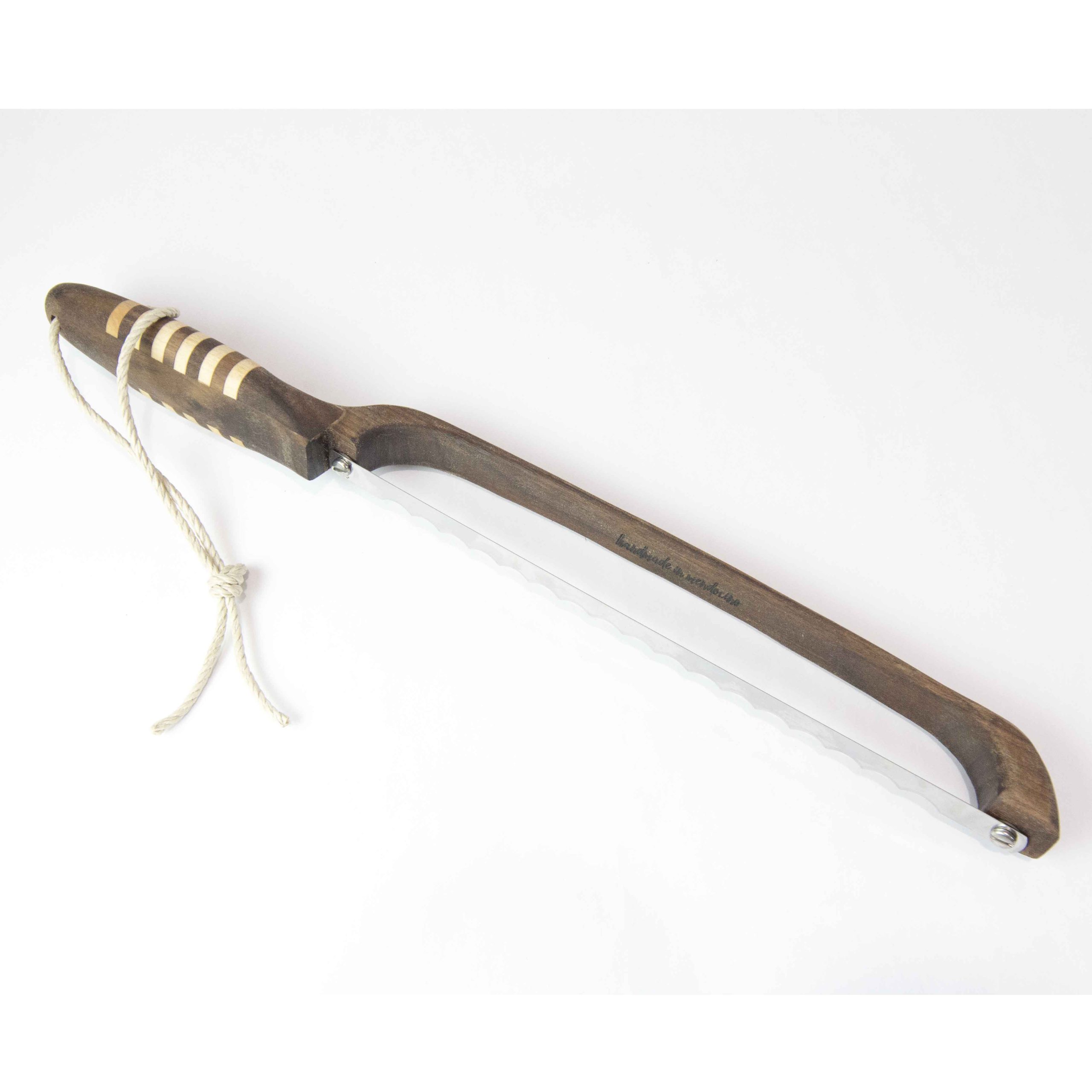 Left Handed Fiddle Knife - Bow Knife - Serrated Stainless Steel Blade - Cedar Sheath - Hemp Twine Lanyard - USA Made in USA Made In Mendocino California