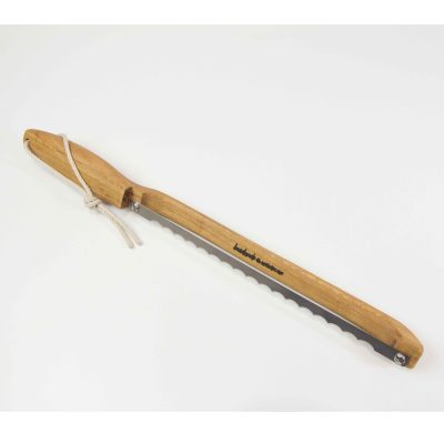 Birch Left Handed 1 Half Inch Wide Fiddle Knife – ½” Bow Knife - Serrated Stainless Steel Blade - Cedar Sheath - Hemp Twine Lanyard - USA Made in USA – Handmade in Mendocino Made
