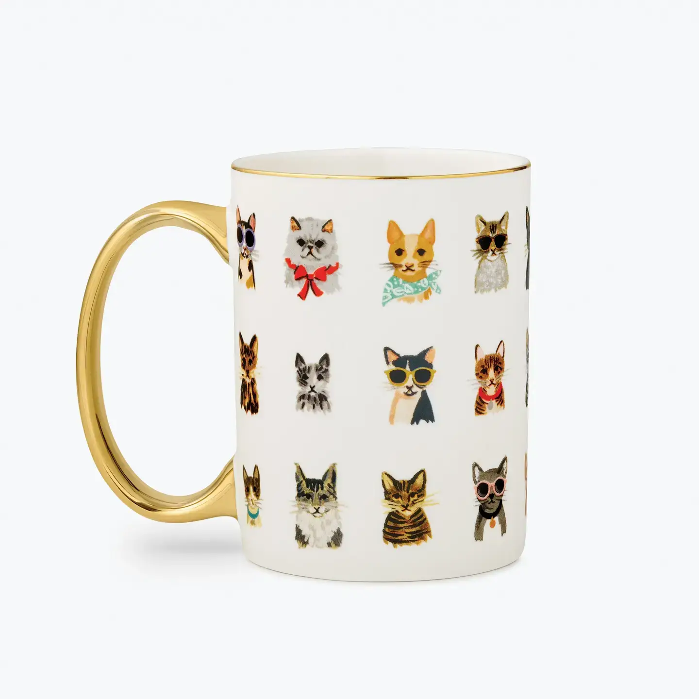 Rifle Paper Gold and White Cool Cats Porcelain Mug - Coffee Mug - Tea Mug - Tea Cup - Gold Handled Teacups